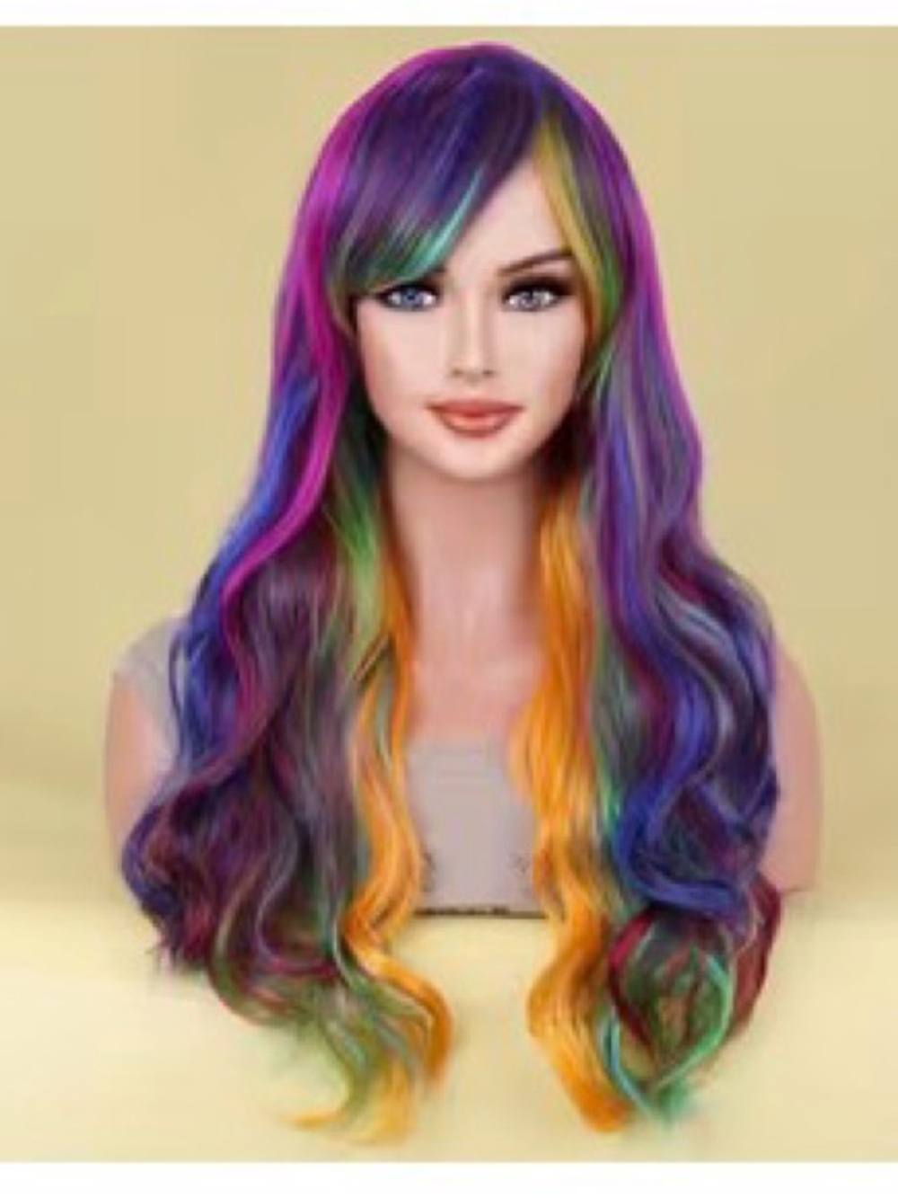 Rainbow Long Wavy Ombre Synthetic Wig - Multi-Color 26”